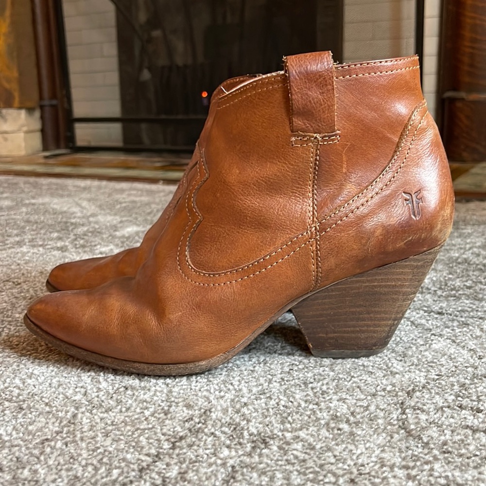 Beautiful Frye booties size 8.5, gently worn, small blemish on right heel